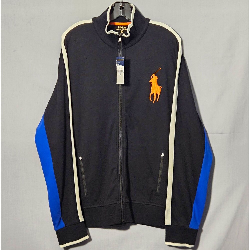 NWT Polo Ralph Lauren Track Jacket Full Zip Big Pony Mens XL Colorblock Black